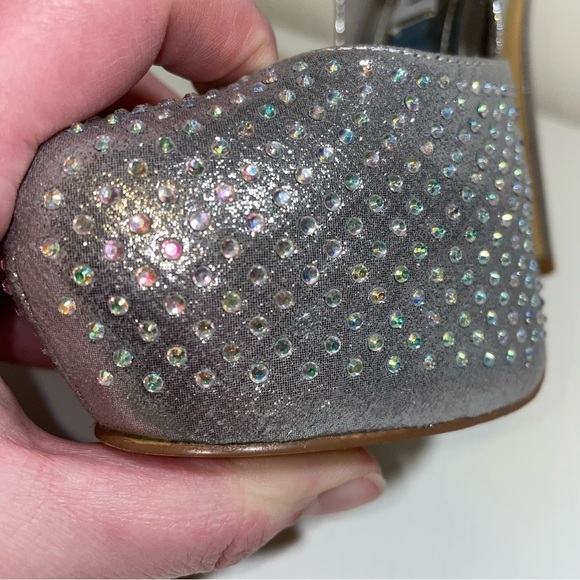 Steve Madden Naomeee Silver Metallic Rhinestone Jeweled Platform Stiletto Heels - Picture 8 of 9